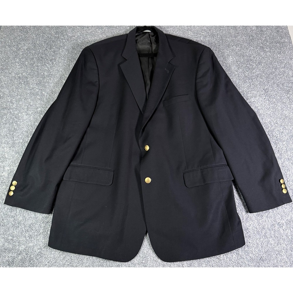 Brooks Brothers Mens Navy Blue BROOKSEASE Single Breasted Gold Button Blazer 46R